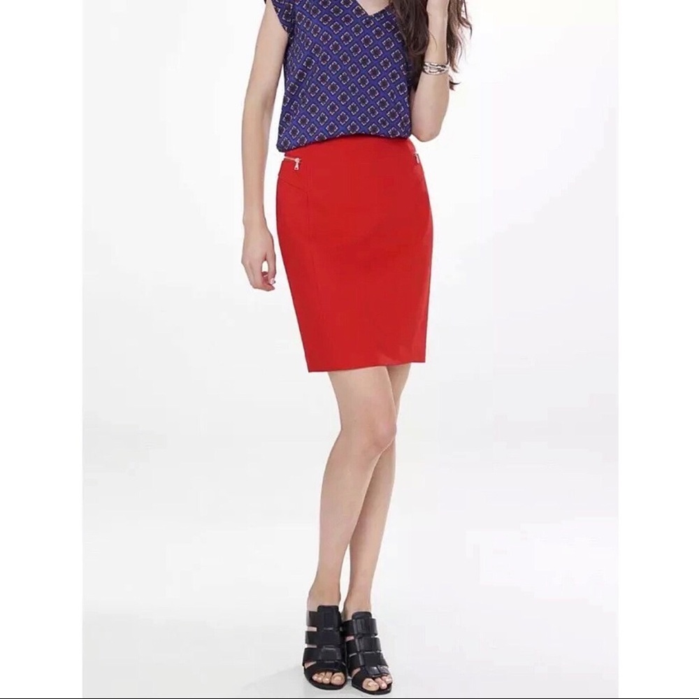 Express Red Straight Zip Pockets Pencil Skirt
